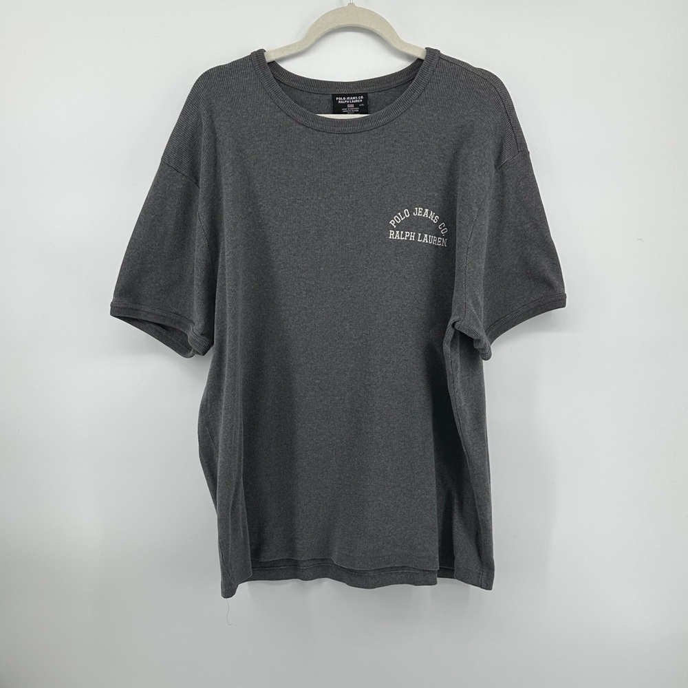 Polo by Ralph Lauren VTG Grunge Streetwear 100%cotton Waffle Knit Gray Tee Sz2XL
